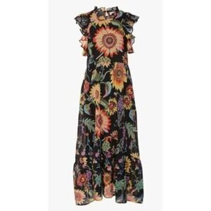 Banjanan Hana Floral Dress Maxi Dress Ruffle Sleeve High Neck Size Medium
